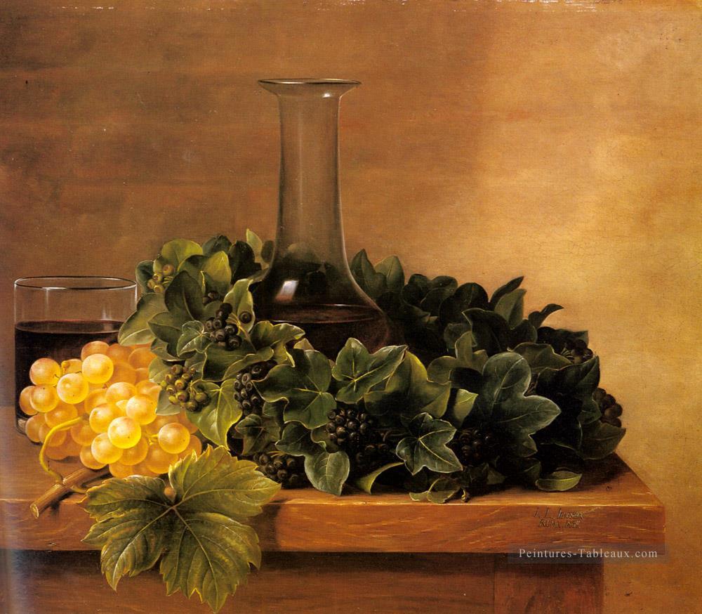 Une Nature morte aux raisins et aux vins sur une table Johan Laurentz Jensen fleur Peintures à l'huile